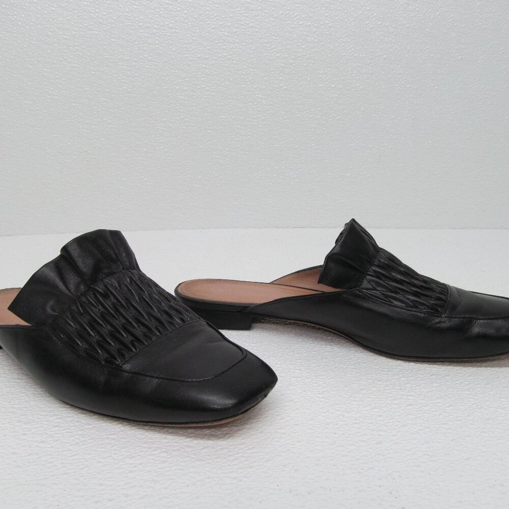 Lewit Serena Women's Black Leather Ruffle Slip On Mules Size 38